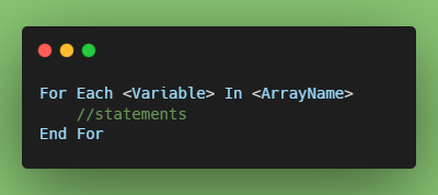 For Each Loop Syntax